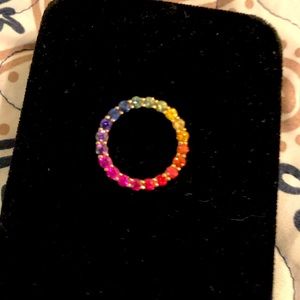 Vintage Gold and Gemstone circular pendant Rainbow colors
